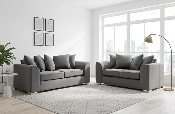 Modern Plush Velvet 3+2 Sofa Set, Cream Living Room