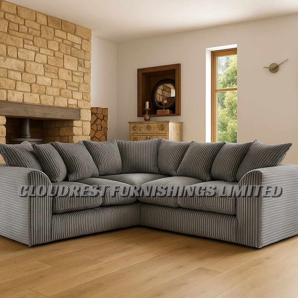 Dylan Jumbo Cord Sofa Brand New Grey, Black, Beige, Cream, Blue 3+2 Seater | Stylish Living Room Furniture
