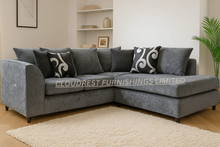 Dylan Chenille Brand New Grey Or Black Corner Sofa | Stylish Living Room Furniture