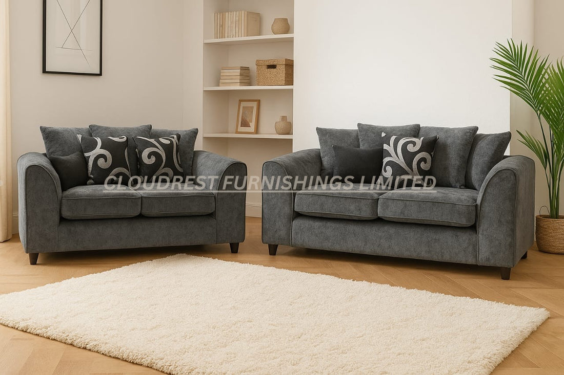Dylan Chenille Sofa Brand New Black and Grey 3+2 Seater | Stylish Living Room Furniture