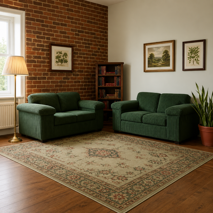 Grey Jumbo Cord 3+2 Sofa Set with Plush Scatter Back Design