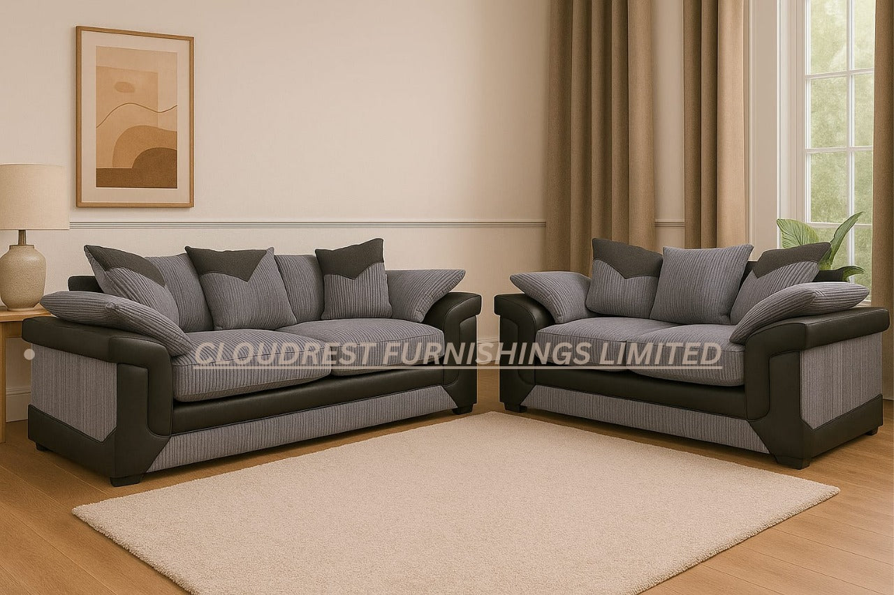 Dino Brand New Black and Grey + Beige and Brown Corner Sofa | Stylish Living Room Furniture