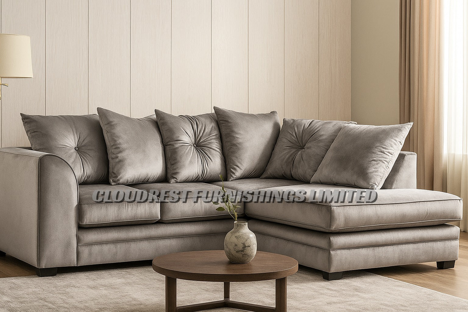 Dylan  Plush Velvet Brand New Grey, Black, Silver, Beige, Navy Blue Corner Sofa | Stylish Living Room Furniture