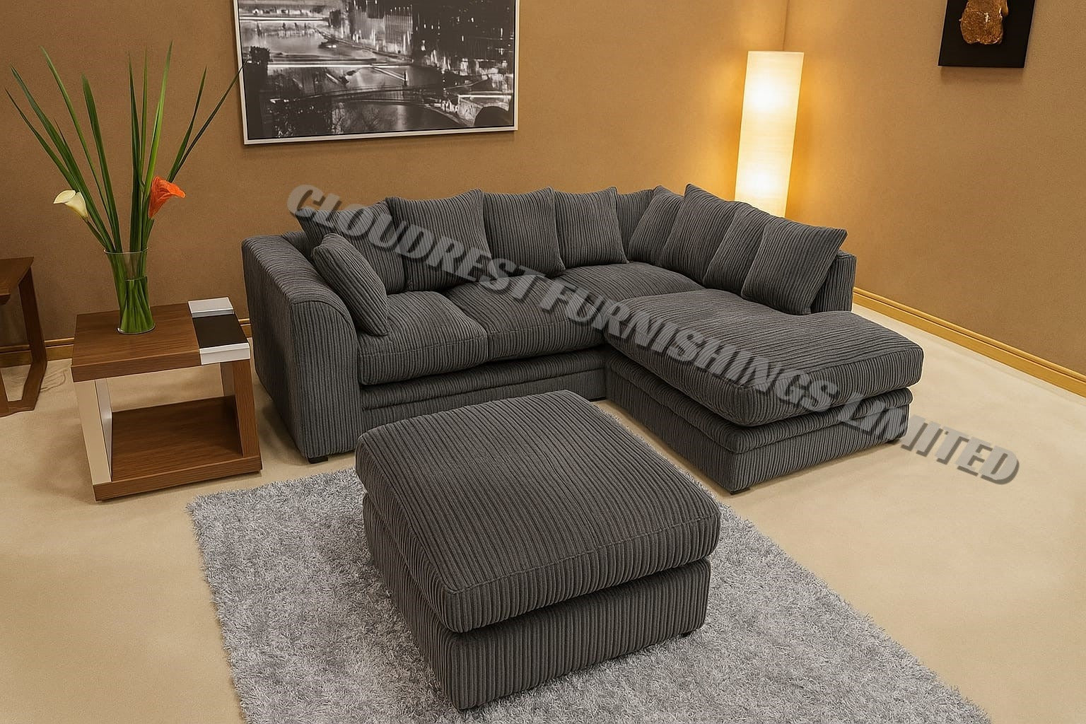 Dylan Jumbo Cord Brand New Grey, Black, Beige, Cream, Blue Corner Sofa | Stylish Living Room Furniture