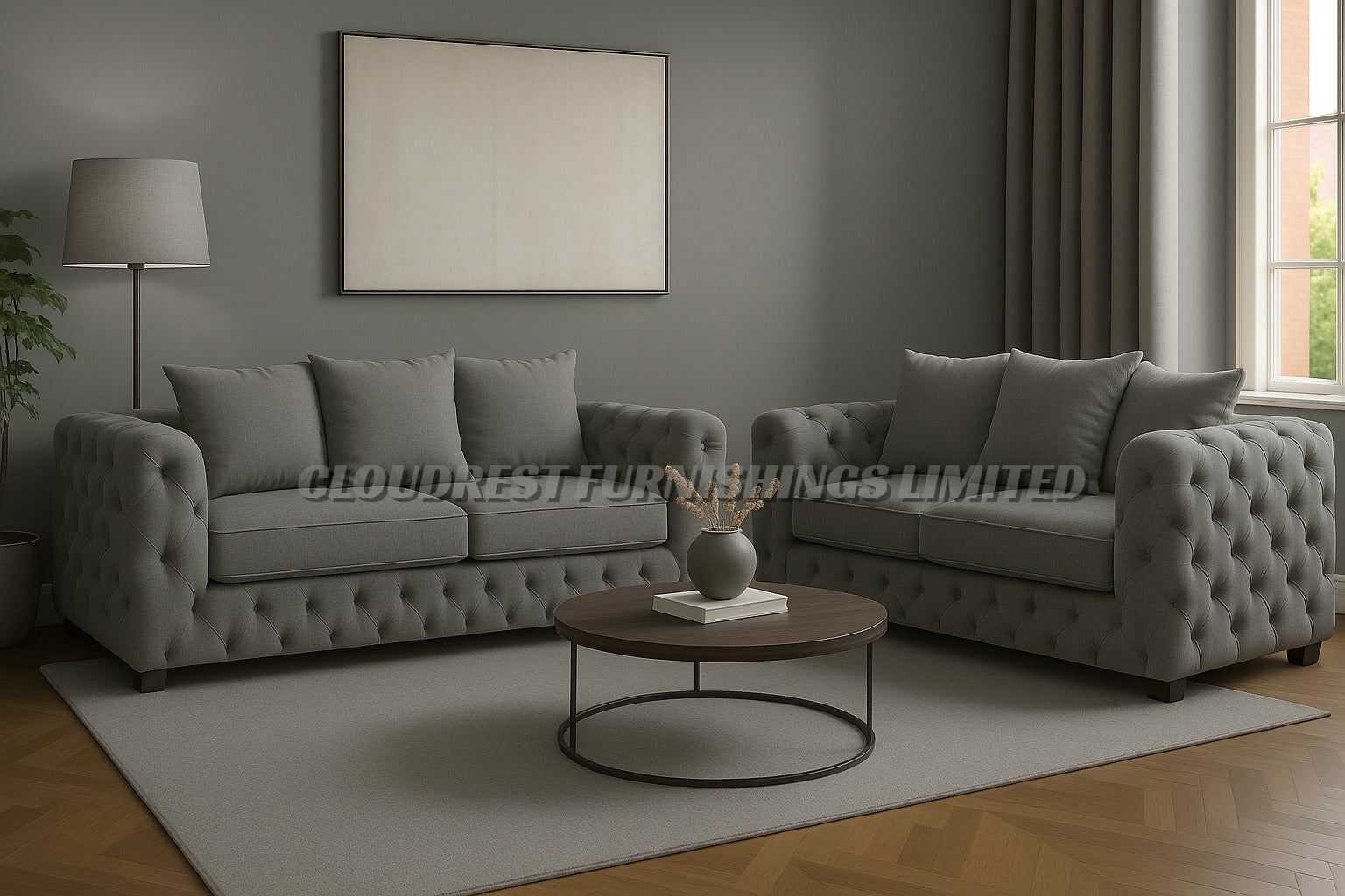 Ashton Chesterfield Sofa Brand New Black, Grey, Cream, Blue, Beige 3+2| Stylish Living Room Furniture