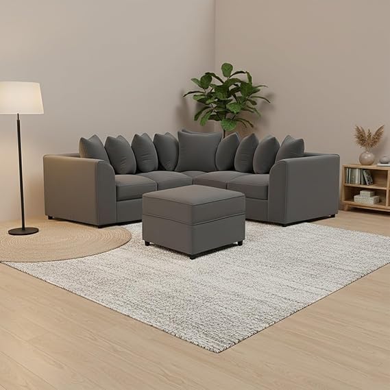 Modern Grey 5 Seater Corner Sofa with Scatter Back Design