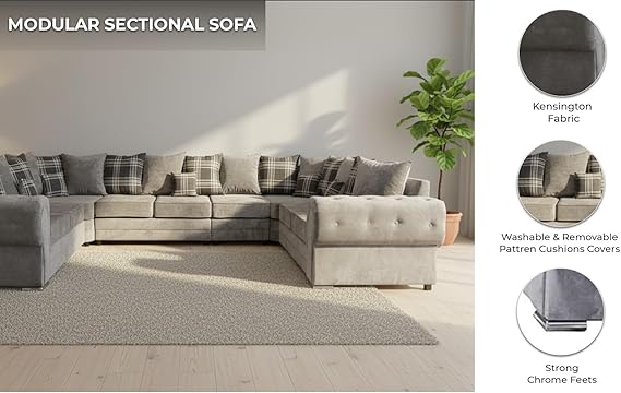 Verona Grey U Shaped Sofa with Scatter Back Cushions for Homes