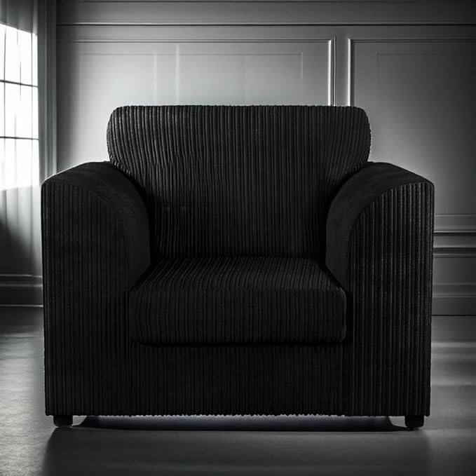 Comfortable Black Jumbo Cord 3+1+1 Sofa Suite with Armchairs