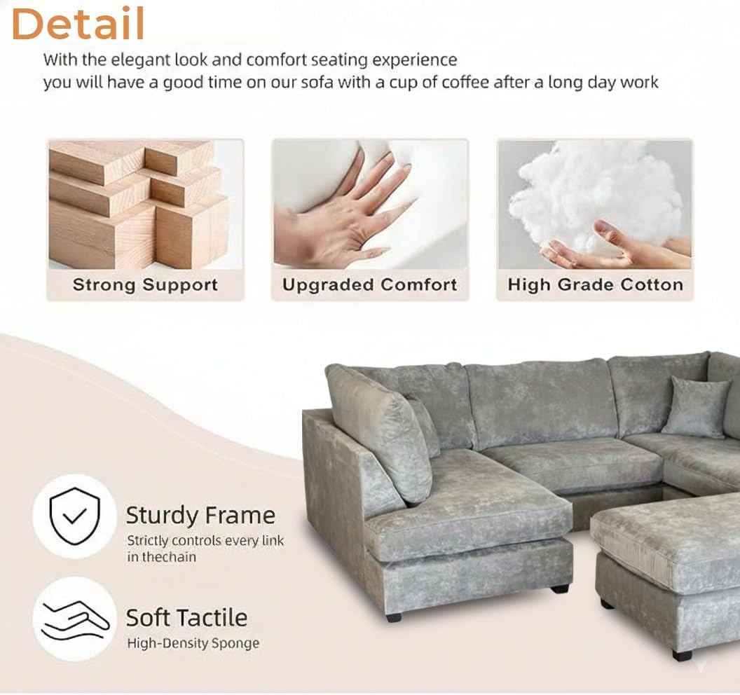 Cinema 4pc U shape 5 Seater Alaska High Back Sofa (Grey)
