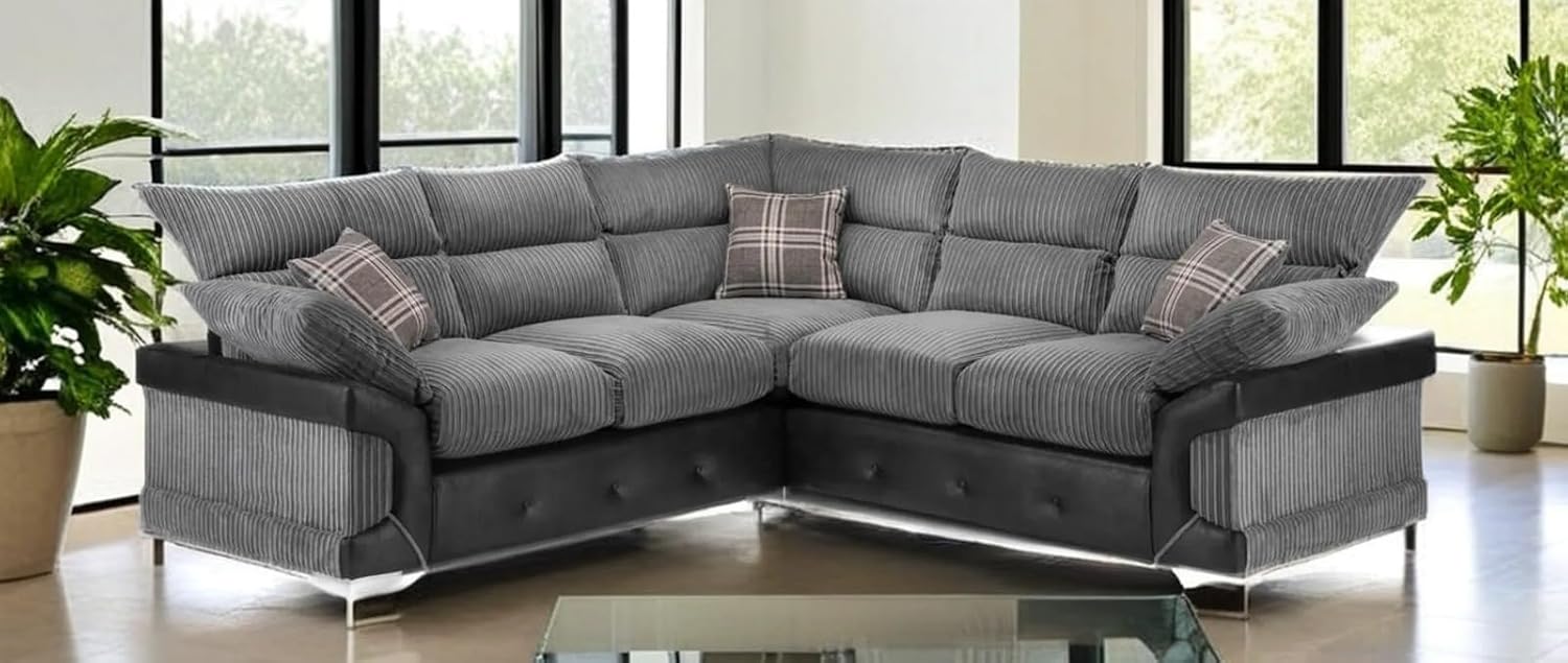 Logann 5 Seater Jumbo Cord and Leather Corner Sofa