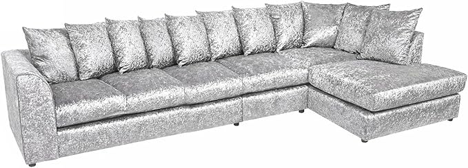 Large L Shape Crushed Velvet Sofa – 6 Seater Comfort
