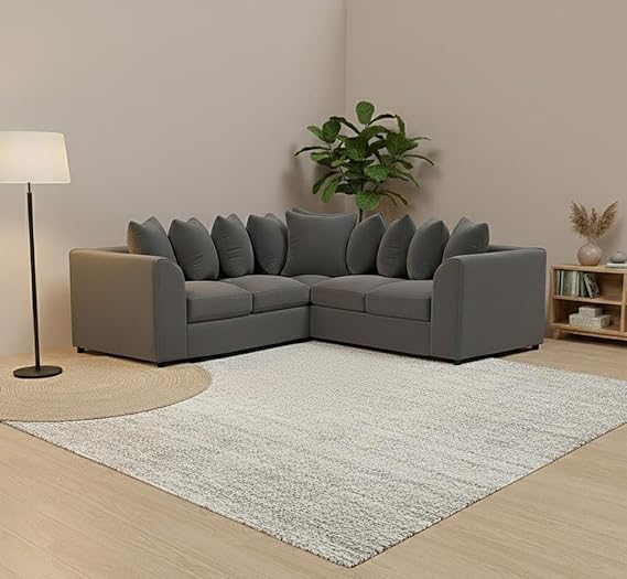 Modern Grey 5 Seater Corner Sofa with Scatter Back Design