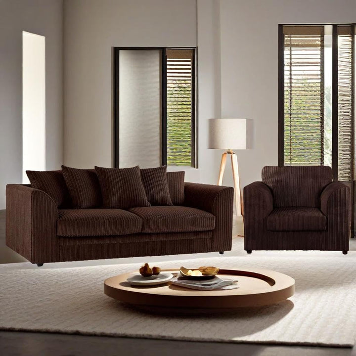 Modern Jumbo Cord 3+1+1 Sofa Suite with Armchair and Footstool