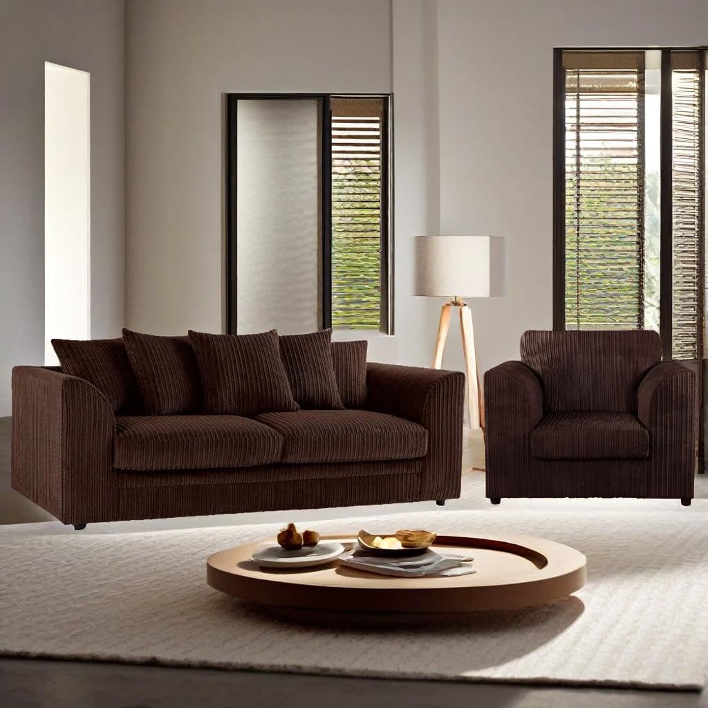 Jumbo Cord 3+1+1 Sofa Set with Cushions and Ottoman Footrest