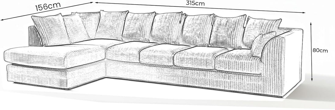 Dylan Jumbo Cord L Shape 5, 6 Seater Left and Right Corner Sofa (Grey)
