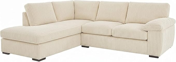 Comfy Jumbo Cord Corner Sofa with High Back Cushions and Deep Seats