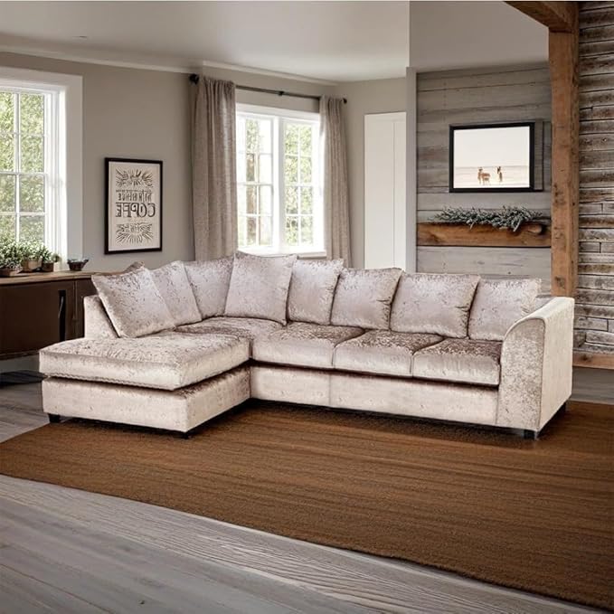 Dylan Crush Velvet L Shape 4, 5 Seater Corner Sofa (Mink)