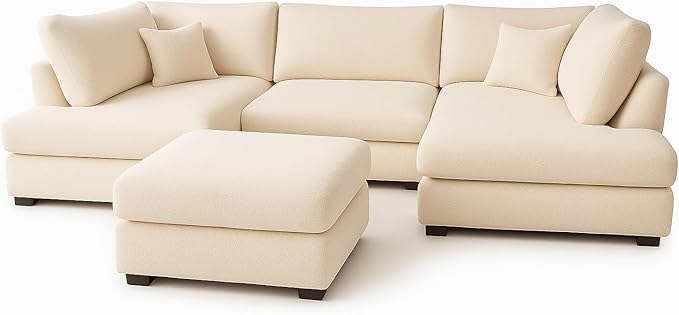 U Shape Boucle 6 Seater High Back Sofa (Cream)