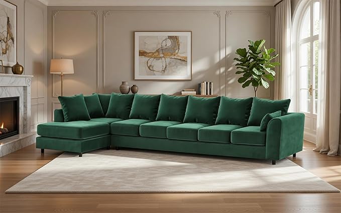 Large L Shaped 7 Seater Velvet Corner Couch for Living Room
