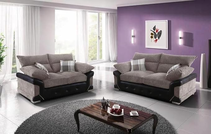 Logan 3+2 Sofa Set Jumbo Cord and Leather High Back Sofa