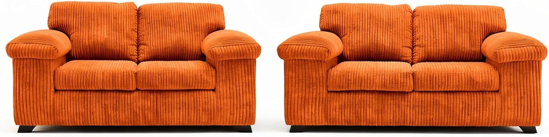 Grey Jumbo Cord 3+2 Sofa Set with Plush Scatter Back Design