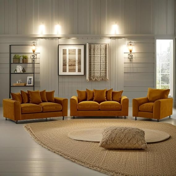 Modular Mustard Velvet 5 Seater Sofa Set with Curved Design