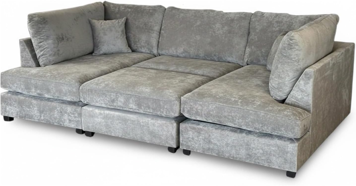 Contemporary Grey U Shaped Sectional Sofa with Deep Cushioned Seats