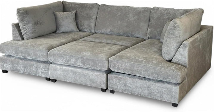Cinema U-Shape Kensington High Back Sofa with Footstool – Grey