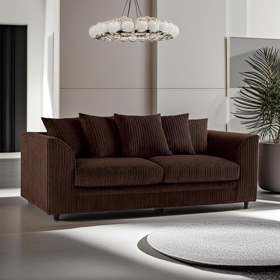 Jumbo Cord 3+1+1 Sofa Set with Cushions and Ottoman Footrest