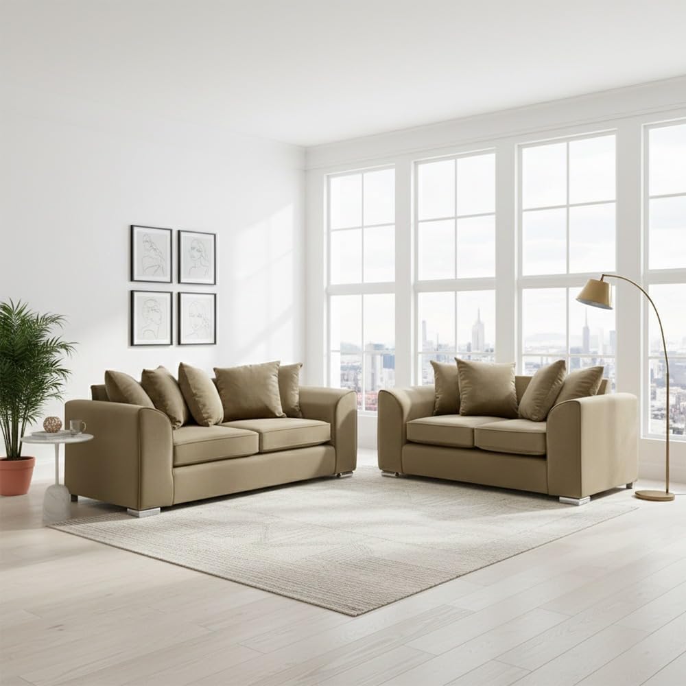 Modern Plush Velvet 3+2 Sofa Set, Cream Living Room