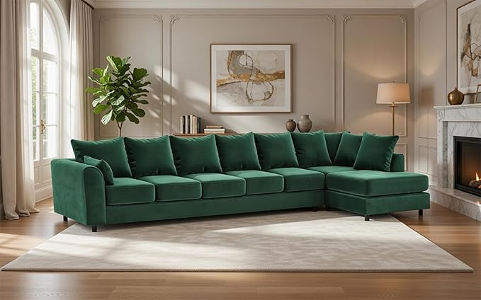 Large L Shaped 7 Seater Velvet Corner Couch for Living Room