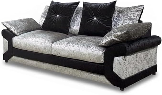 Dino 3+2 Crushed Velvet Silver and Black Scatter Back Sofa Set