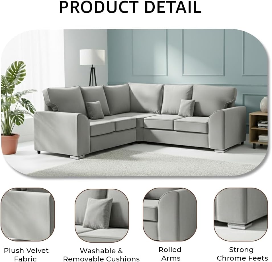 Dylan dual arm 5 seater 2c2 Plush Velvet High Back Corner Sofa