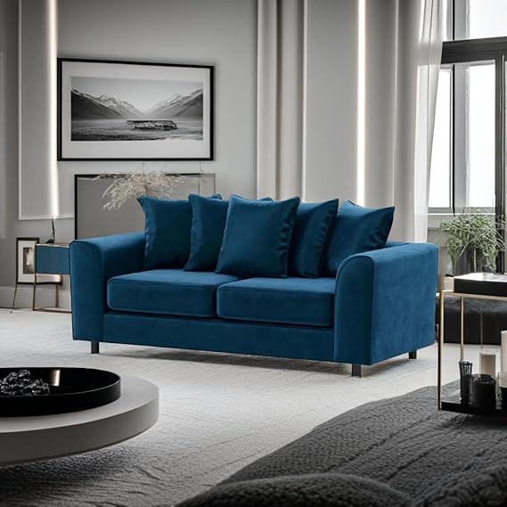 Blue Plush Velvet 3+1+1 Sofa Set with Scatter Back Cushions