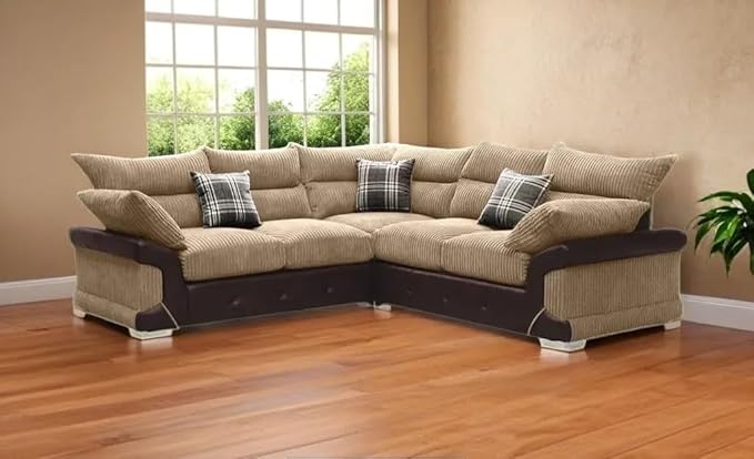 Logann 5 Seater Jumbo Cord and Leather Corner Sofa