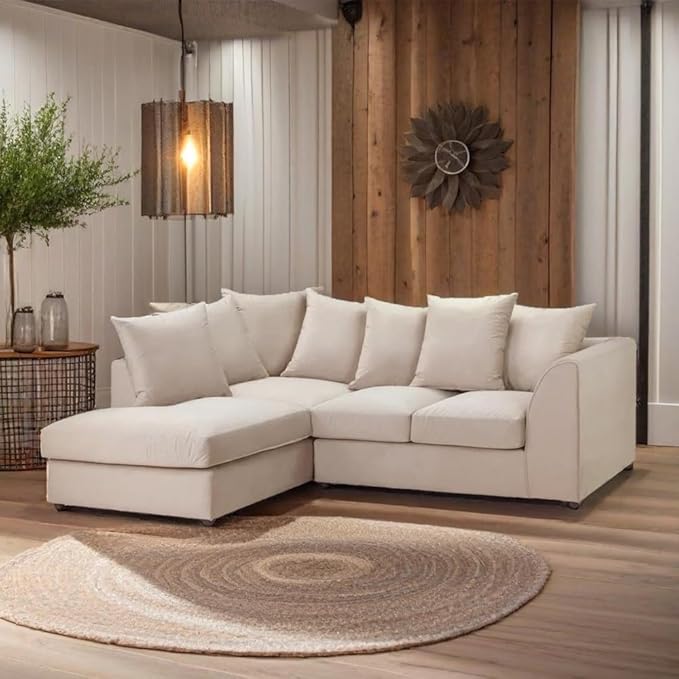 Dylan Plush Velvet L Shape 4 Seater Corner Sofa (Cream)