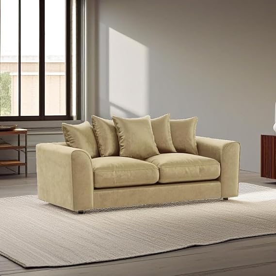 Luxury Beige Plush Velvet 3+2+1 Seater Sofa Set for Living Rooms