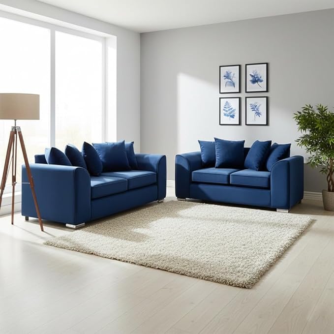 Modern Plush Velvet 3+2 Sofa Set, Cream Living Room