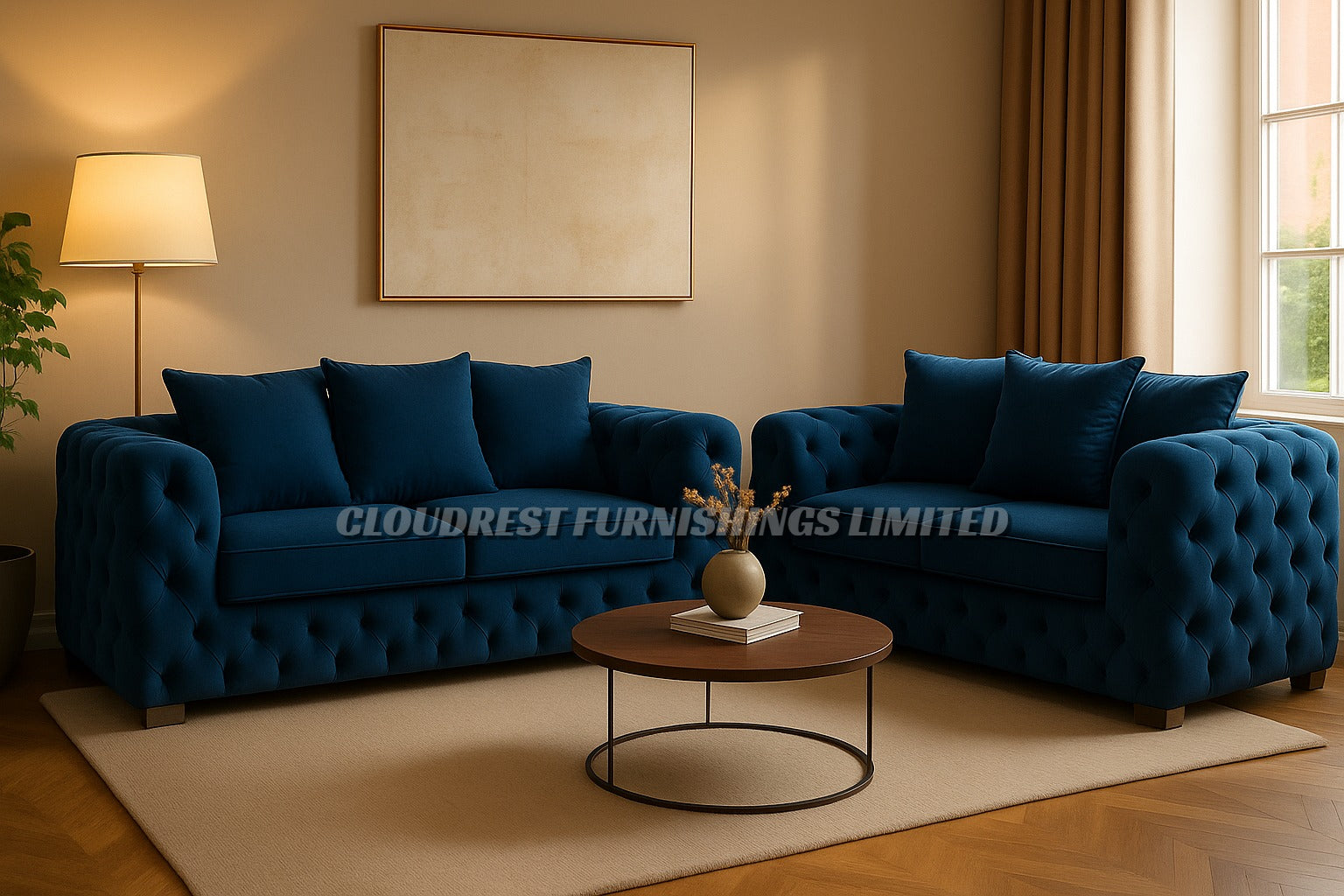 Ashton Chesterfield Sofa Brand New Black, Grey, Cream, Blue, Beige 3+2| Stylish Living Room Furniture