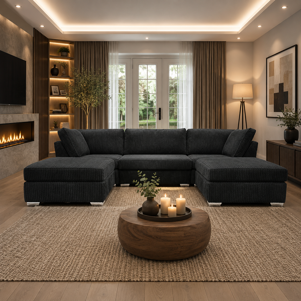Bishop U Shaped Sofa 7 Seater Jumbo Cord Cloud Couch for Living Room