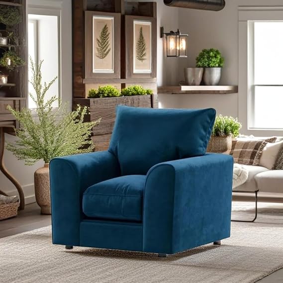 Blue Plush Velvet 3+1+1 Sofa Set with Scatter Back Cushions