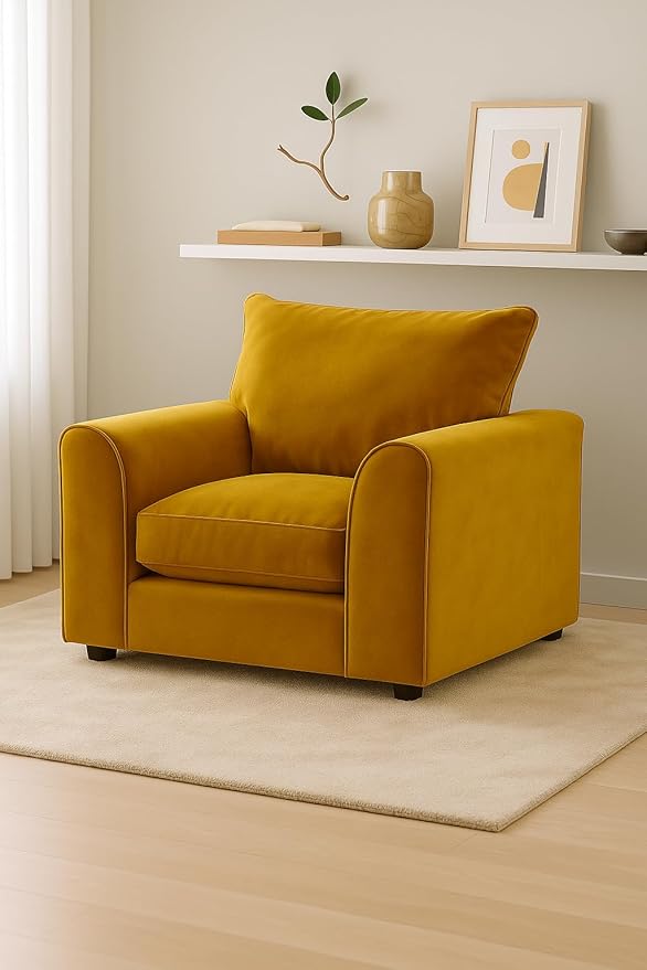 Modular Mustard Velvet 5 Seater Sofa Set with Curved Design