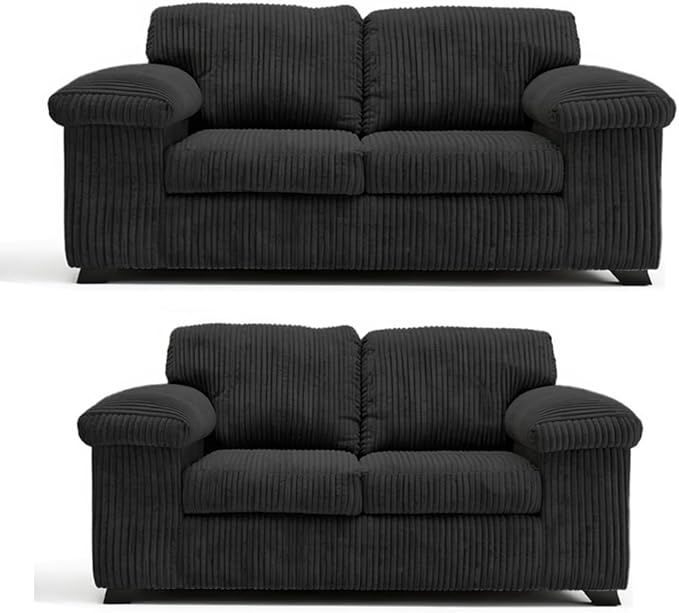 Grey Jumbo Cord 3+2 Sofa Set with Plush Scatter Back Design