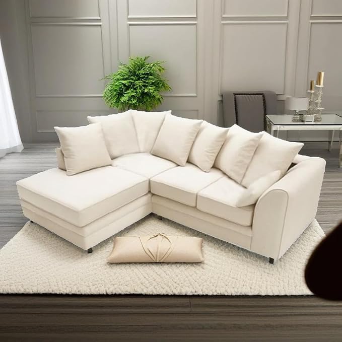 Dylan Plush Velvet L Shape 4 Seater Corner Sofa (Cream)