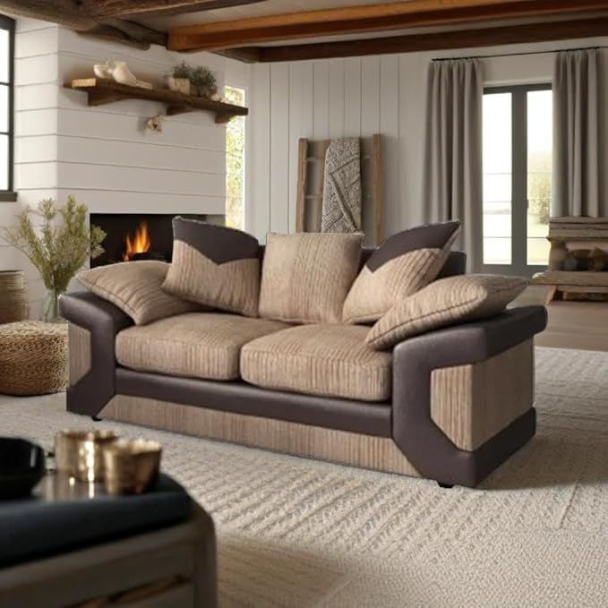 Dino Jumbo Cord Brown & Beige 3 & 2 Seater Sofa