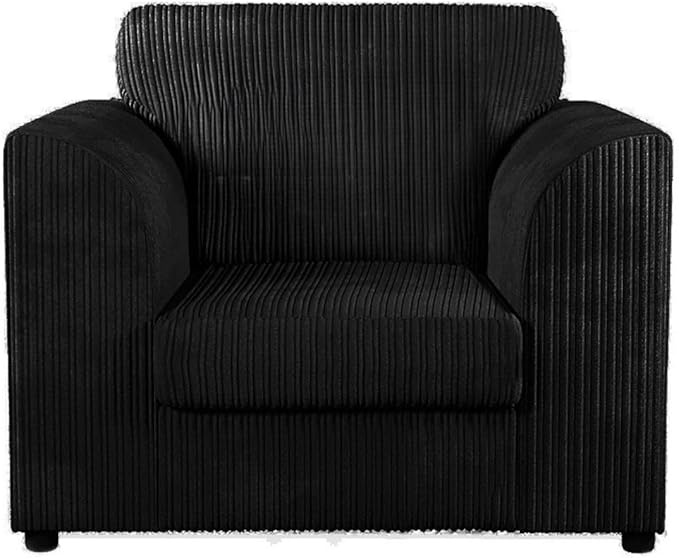 Comfortable Black Jumbo Cord 3+1+1 Sofa Suite with Armchairs