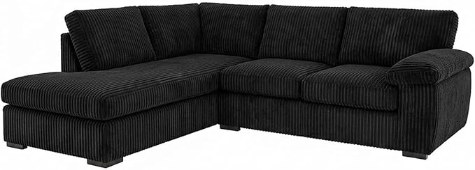 Comfy Jumbo Cord Corner Sofa with High Back Cushions and Deep Seats