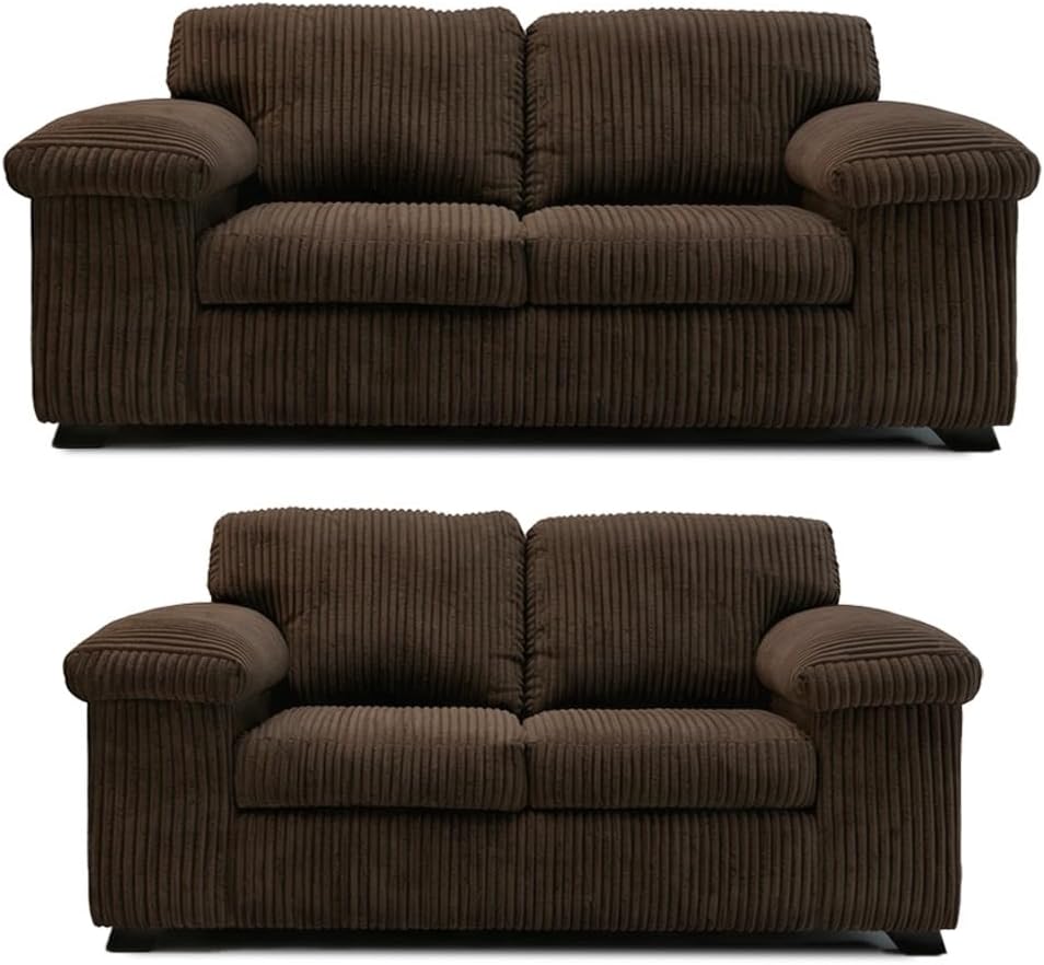 Grey Jumbo Cord 3+2 Sofa Set with Plush Scatter Back Design