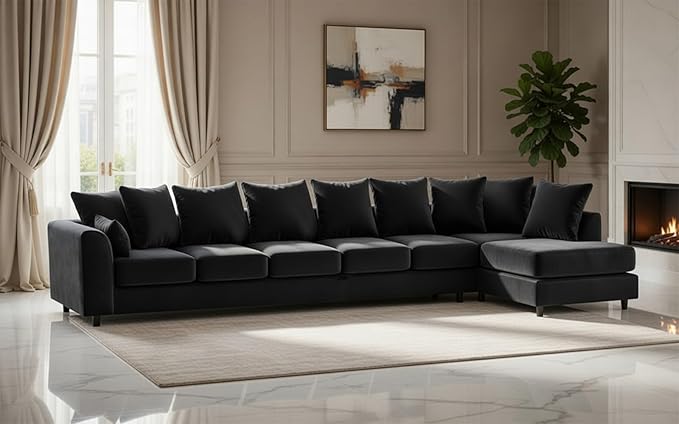 Large L Shaped 7 Seater Velvet Corner Couch for Living Room