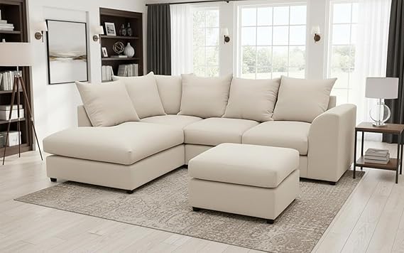 Elegant Cream Corner Sofa Set with Footstool for Modern Homes